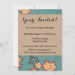 Invitación Aves flores Hokusai Arte Japonés