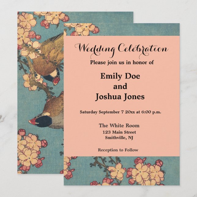 Invitación Aves flores Hokusai Arte Japonés (Anverso / Reverso)