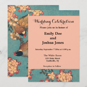 Invitación Aves flores Hokusai Arte Japonés