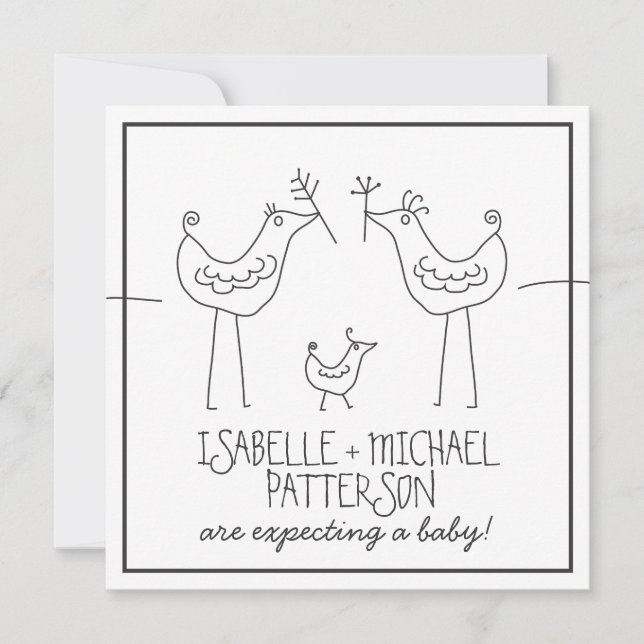 Invitación Aves graciosas pareja familiar moderna Baby Shower (Anverso)