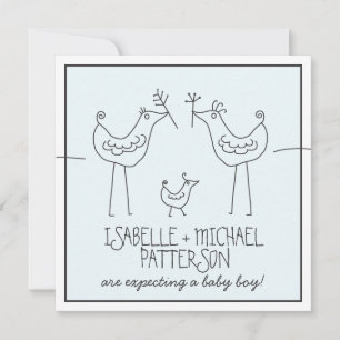 Invitación Aves graciosas Parejas Familiares Modernas Bebé Du