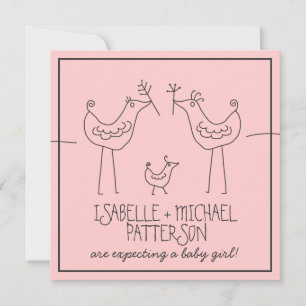 Invitación Aves graciosas Parejas Familiares Modernas Bebé Du