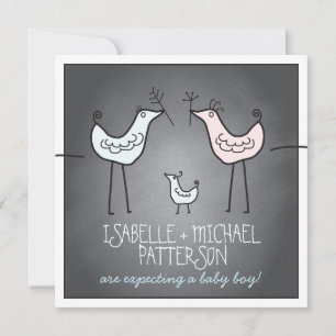 Invitación Aves humildes Parejas de Chalkboard Modernas Baby 
