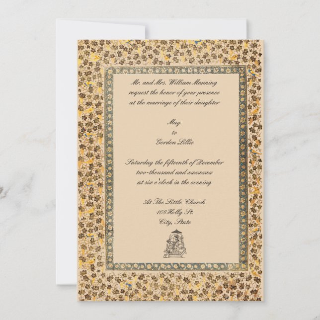 Invitación Aves indias y Boda fronterizo de Grapevine (Anverso)