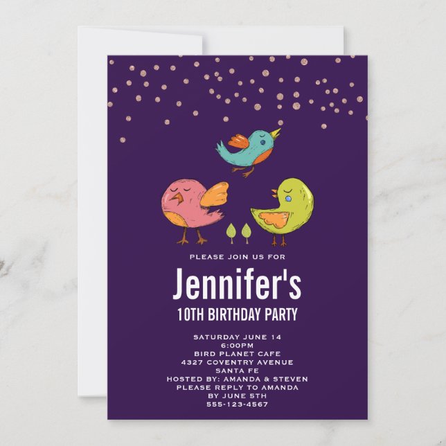 Invitación Aves llenas de color (Anverso)