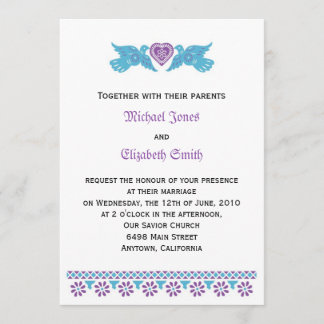 Invitación Aves Mexicanas de amor - morado y azul