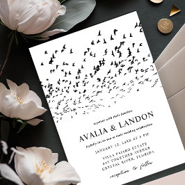Invitación Aves modernas de una pluma Boda blanco y negro