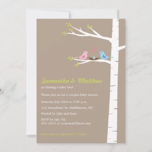 Invitación Aves modernas parejas invitan a niño Baby Shower
