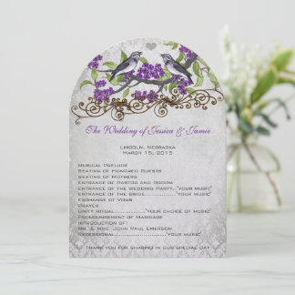 Invitación Aves moradas y grises ventilares invitan a la boda