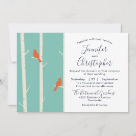 Invitación Aves naranjas en Boda de Ilustracion de árbol de a