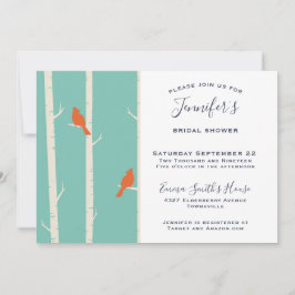 Invitación Aves naranjas en la ducha de novias en el árbol de