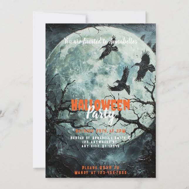 Invitación Aves negras de luna llena de espeluznante fiesta d (Anverso)