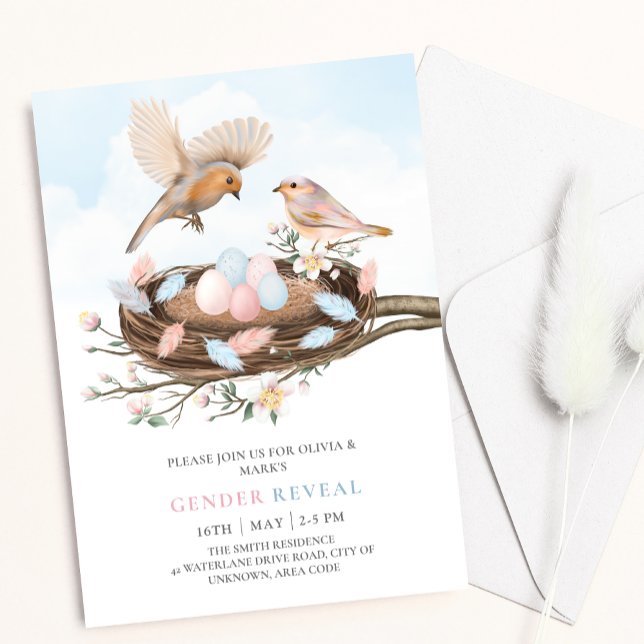 Invitación Aves Nest Spring Easter Floral Baby Revelación de  (Subido por el creador)
