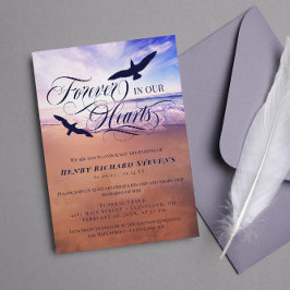 Invitación Aves Ocean Beach Para Siempre En Nuestro Funeral D