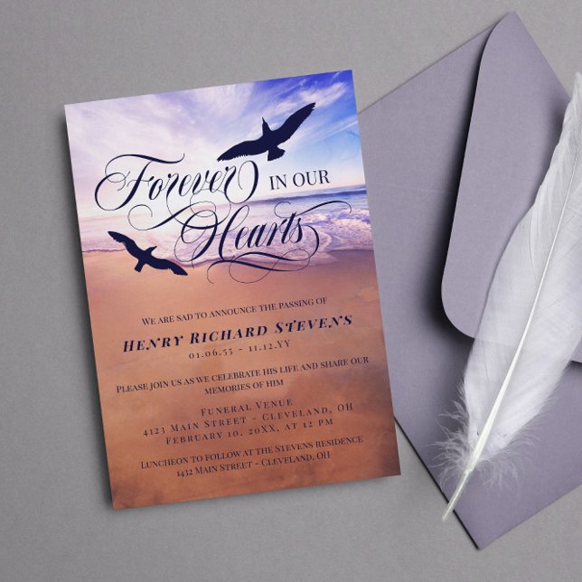 Invitación Aves Ocean Beach Para Siempre En Nuestro Funeral D (Subido por el creador)