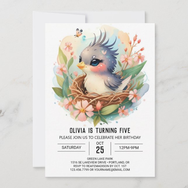 Invitación Aves para niños imprimibles (Anverso)