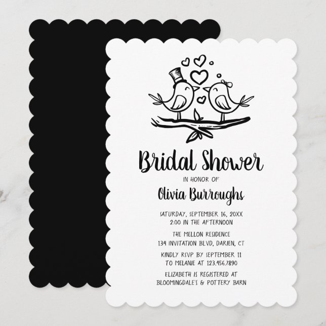 Invitación Aves Personalizado Aves Negros Ducha de Novias Bla (Anverso / Reverso)