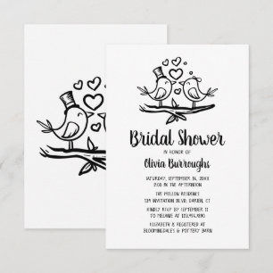Invitación Aves Personalizado Black White Lovebirds Bridal Sh