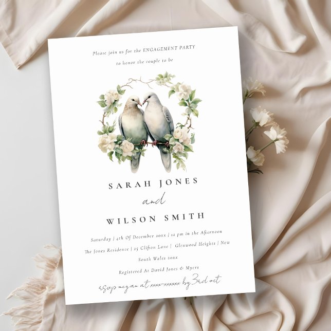 Invitación Aves románticas de amor Compromiso de guirnaldas b (Subido por el creador)
