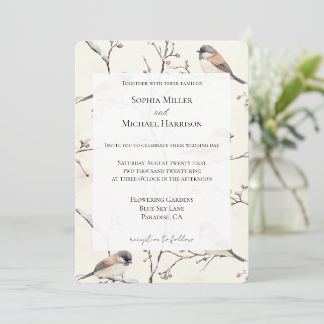 Invitación Aves románticas en una boda de árbol (Anverso de pie)