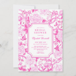 Invitación Aves rosadas y peonies Chinoiserie Ducha de novias