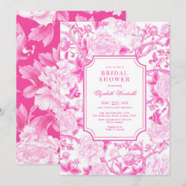 Invitación Aves rosadas y peonies Chinoiserie Ducha de novias