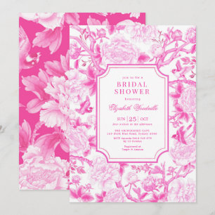 Invitación Aves rosadas y peonies Chinoiserie Ducha de novias