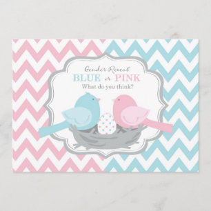 Invitación Aves rosas o azules y revelación de género Chevron