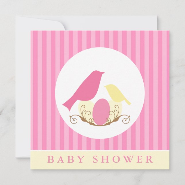 Invitación Aves rosas y amarillas niegan Baby Shower (Anverso)