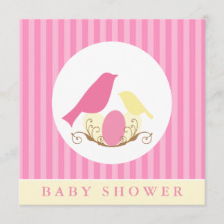 Invitación Aves rosas y amarillas niegan Baby Shower