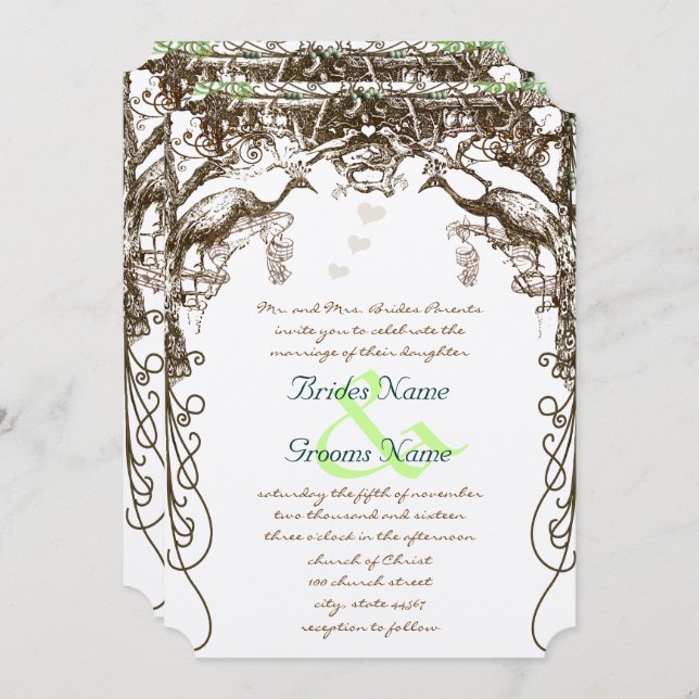 Invitación Aves rusticas de amor de la cosecha de pavo real (Anverso / Reverso)