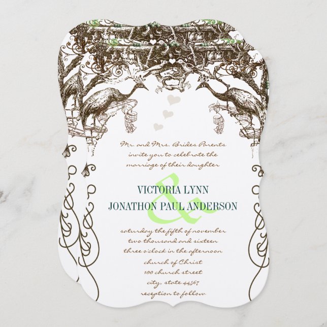 Invitación Aves rusticas de amor de la cosecha de pavo real (Anverso / Reverso)