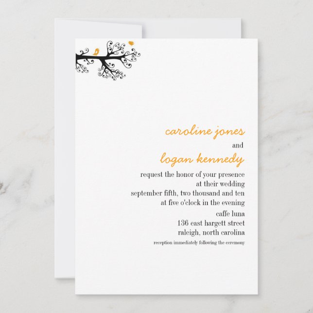 Invitación Aves simples en la rama del árbol (Anverso)