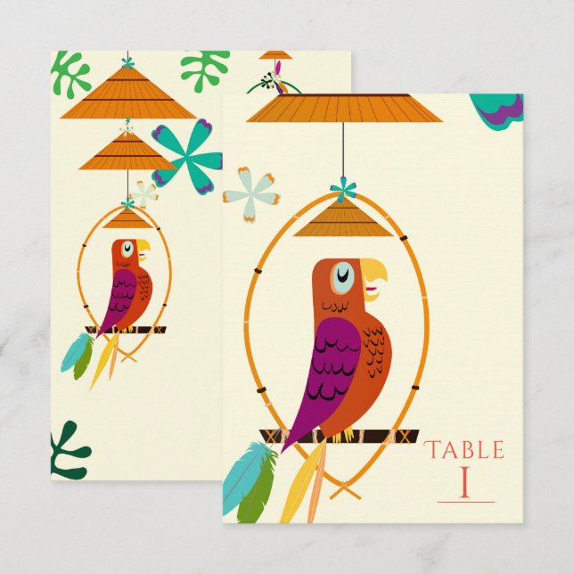 Invitación Aves Tiki Número de tabla de arte tropical retro v (Anverso / Reverso)