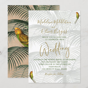 Invitación Aves tropicales de palmera elegante Boda de oro rú