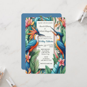 Invitación Aves tropicales y plantas vibrantes y exuberantes