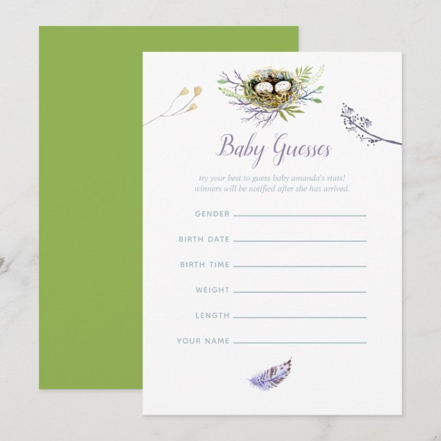 Invitación Aves verdes cerdos nest gemelos Baby Shower Baby G (Anverso / Reverso)