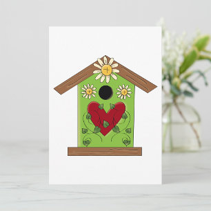 Invitación Aves verdes con corazón y margaritas