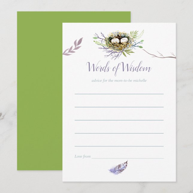 Invitación Aves verdes gemelos Nest Consejos de mamá de Baby  (Anverso / Reverso)