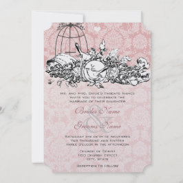 Invitación Aves Vintage Invitan a una Boda de Desplazamiento
