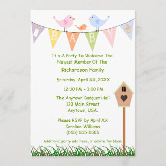 Invitación Aves Y Aves En Un Cartel De Bebé Baby Shower