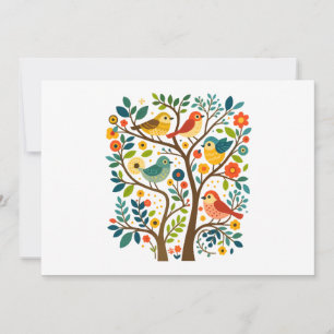 Invitación Aves y flores Arte folclórico escandinavo