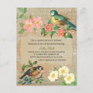 Invitación Aves y flores rústicas vintage duermen