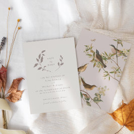 Invitación Aves y hojas, rosadas | beige guardar la fecha