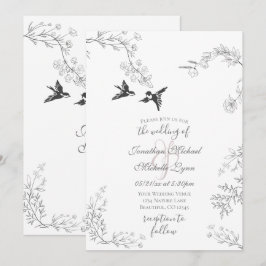 Invitación Aves y ramas Bonito Floral Boda Jardín