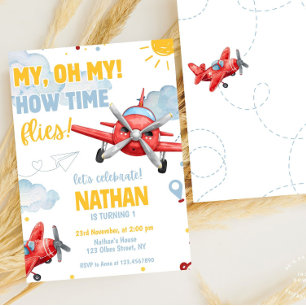 Invitación Aviación Boys Guay Blue Airplane Travel Cumpleaños