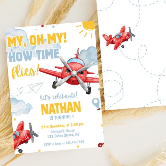 Invitación Aviación Boys Guay Blue Airplane Travel Cumpleaños (kids birthday, aviation birthday, pilot birthday, aeroplane, boys birthday, airplane, travel, blue, )