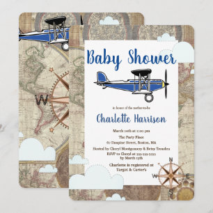 Invitación Aviador de Vintage Airplane World Travel Baby Show