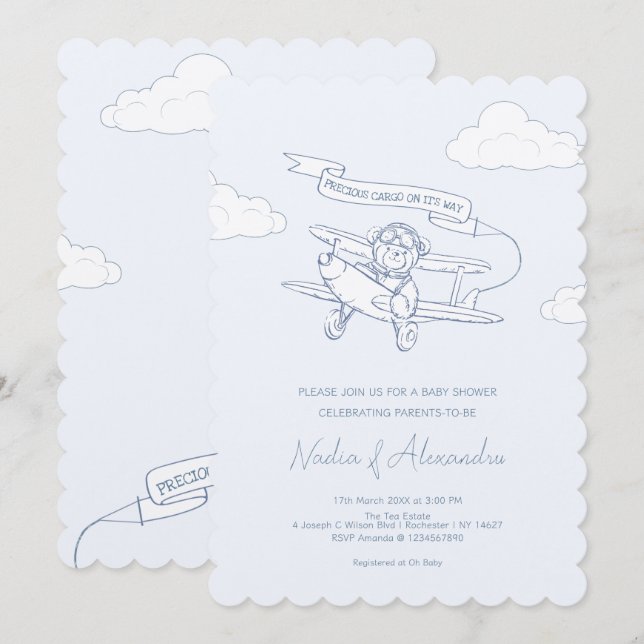 Invitación Aviador Piloto Avión Baby Shower de carga preciada (Anverso / Reverso)