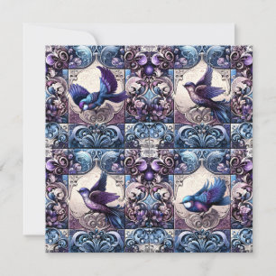 Invitación Aviario Victoriano: Un Jardín de Azulejos Morado